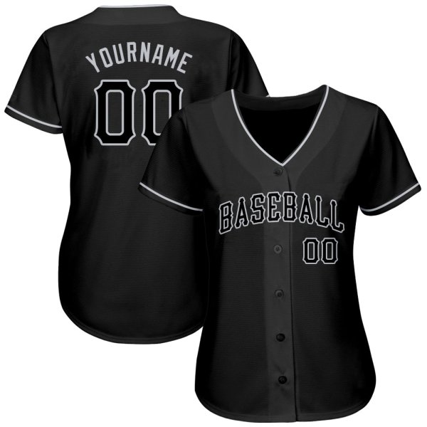 Women's Custom Black Black-Gray Authentic Baseball Jersey