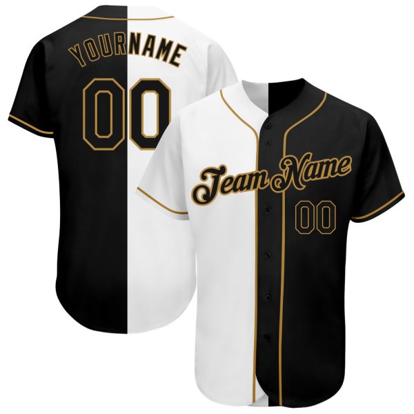Women's Custom White-Black Old Gold Authentic Split Fashion Baseball Jersey