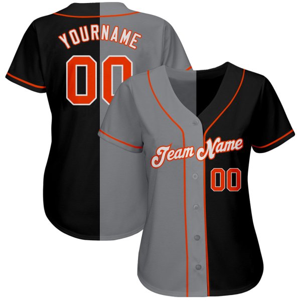 Preschool Custom Black Orange-Gray Authentic Split Fashion Baseball Jersey