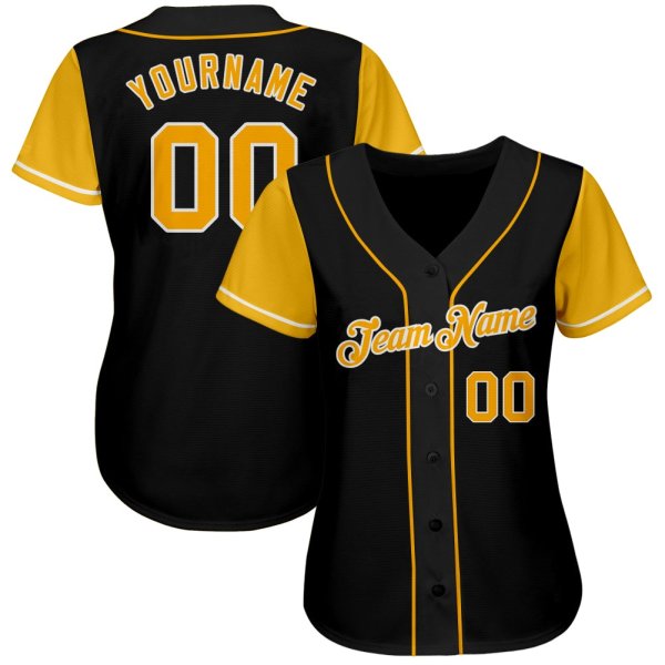 Men's Custom Black Gold-White Authentic Baseball Jersey