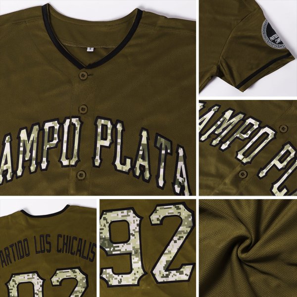 Preschool Custom Olive Camo-Black Authentic Salute To Service Baseball Jersey