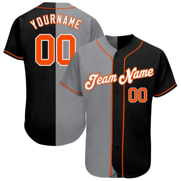 Men's Custom Black Orange-Gray Authentic Split Fashion Baseball Jersey