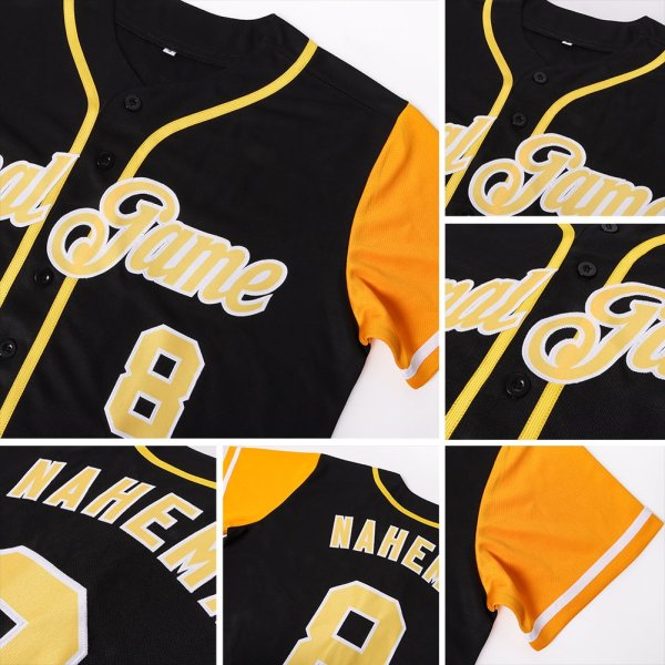 Men's Custom Black Gold-White Authentic Baseball Jersey