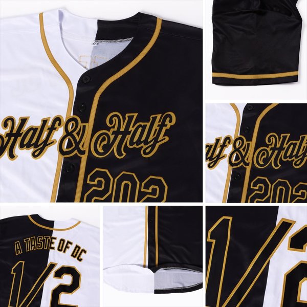 Kid's Custom White-Black Old Gold Authentic Split Fashion Baseball Jersey