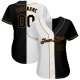 Women's Custom White-Black Old Gold Authentic Split Fashion Baseball Jersey